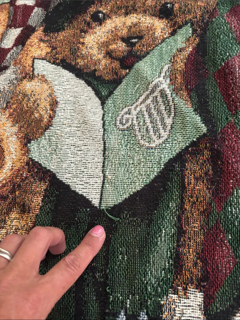 Bear Throw Blanket - Green & Red 48x54